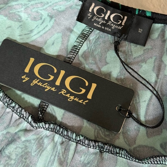 IGIGI Green Black Wrap Dress 12 Made USA Long Sleeve Stretch Midi Holiday Chic - Picture 9 of 11